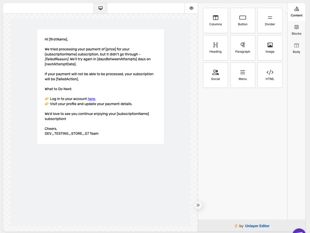 Editing an Email Template screenshot 1