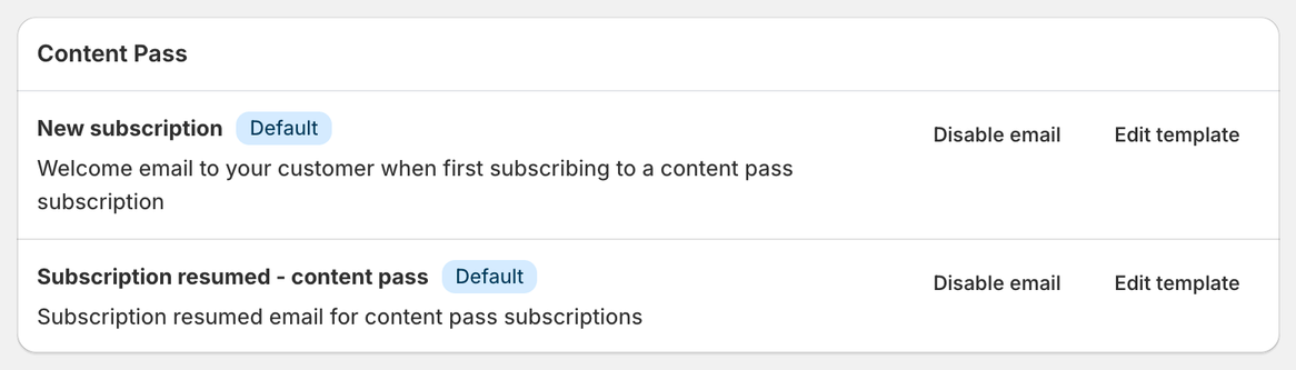 Content Pass email templates: new subscription and subscription resumed